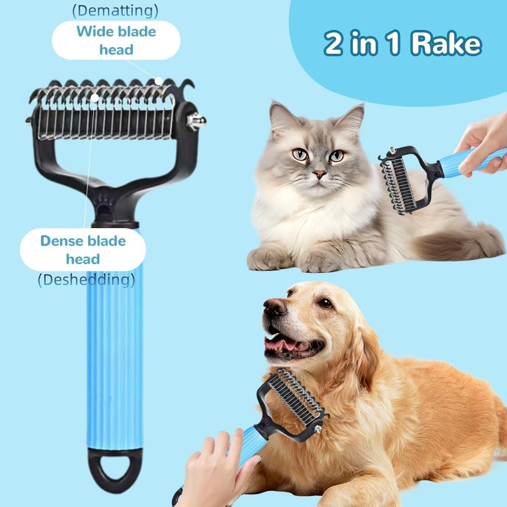 Upgraded Pet Safe Dematting Comb for Dogs Cats Deshedding Undercoat Rake with Double-Sided Stainless Steel Teeth Dogs Cats Grooming Brush for Detangling Thinning Shedding