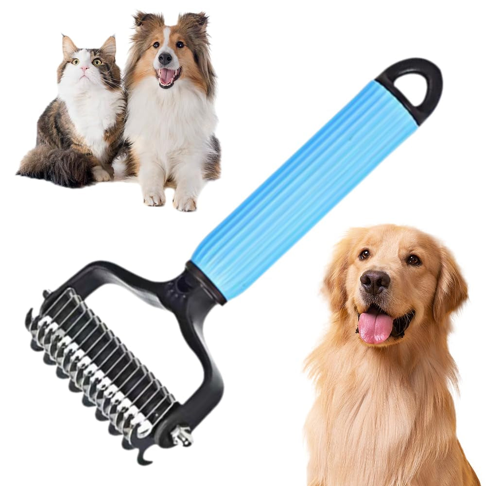 Upgraded Pet Safe Dematting Comb for Dogs Cats Deshedding Undercoat Rake with Double-Sided Stainless Steel Teeth Dogs Cats Grooming Brush for Detangling Thinning Shedding