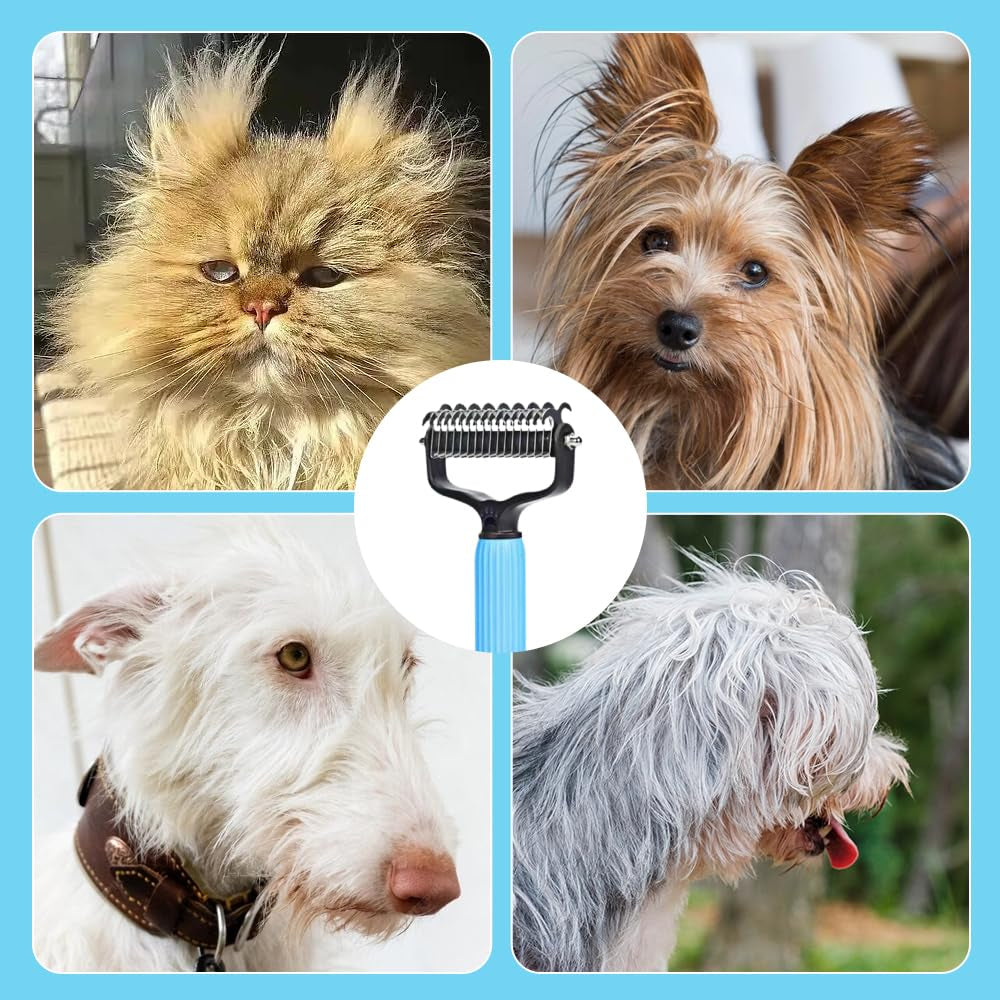 Upgraded Pet Safe Dematting Comb for Dogs Cats Deshedding Undercoat Rake with Double-Sided Stainless Steel Teeth Dogs Cats Grooming Brush for Detangling Thinning Shedding