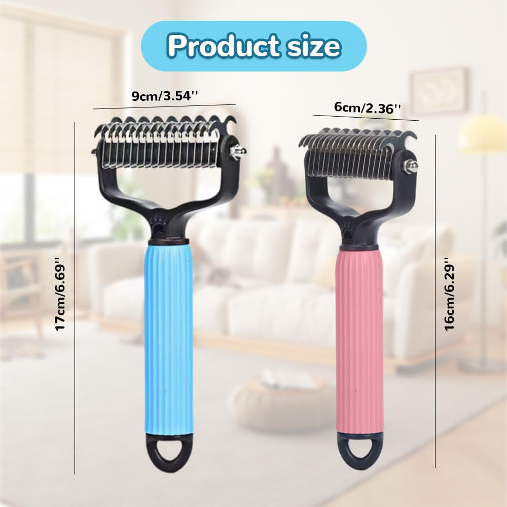 Upgraded Pet Safe Dematting Comb for Dogs Cats Deshedding Undercoat Rake with Double-Sided Stainless Steel Teeth Dogs Cats Grooming Brush for Detangling Thinning Shedding